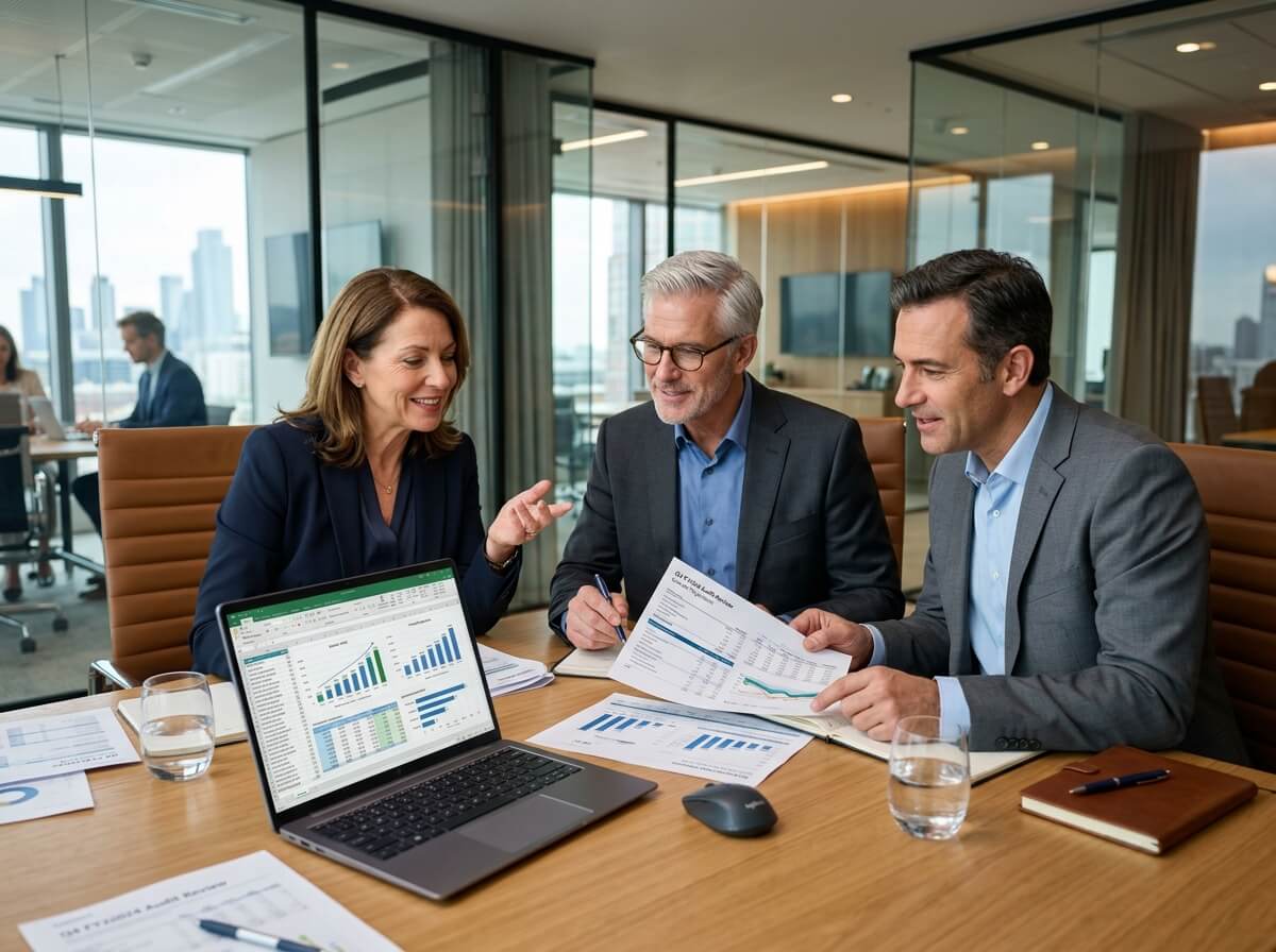 Audit and assurance specialists reviewing international financial reports